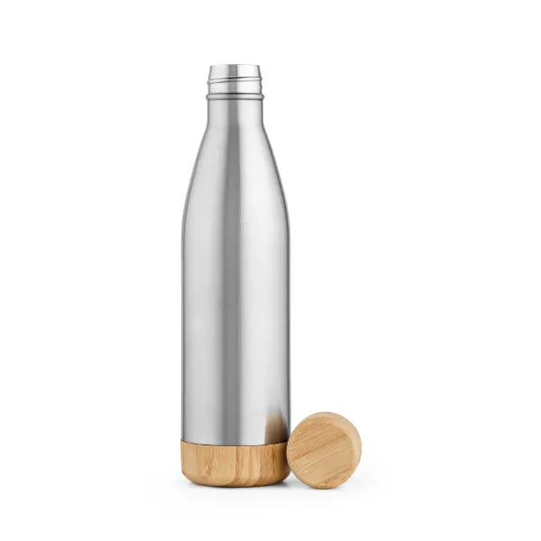 Garrafa personalizada em aço inox reciclado tampa em bambu 800 ml