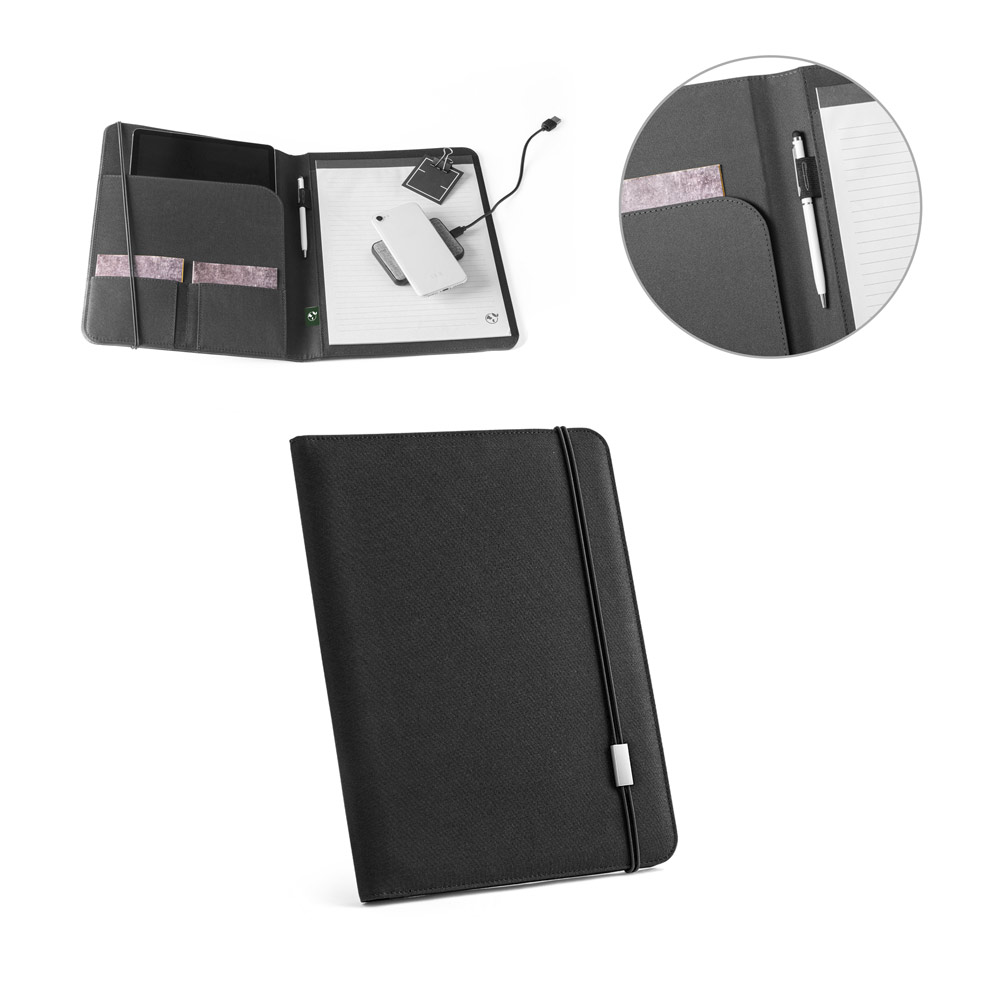 Pasta personalizada A4 em poliéster reciclado 300D com caderno com 40 páginas pautadas